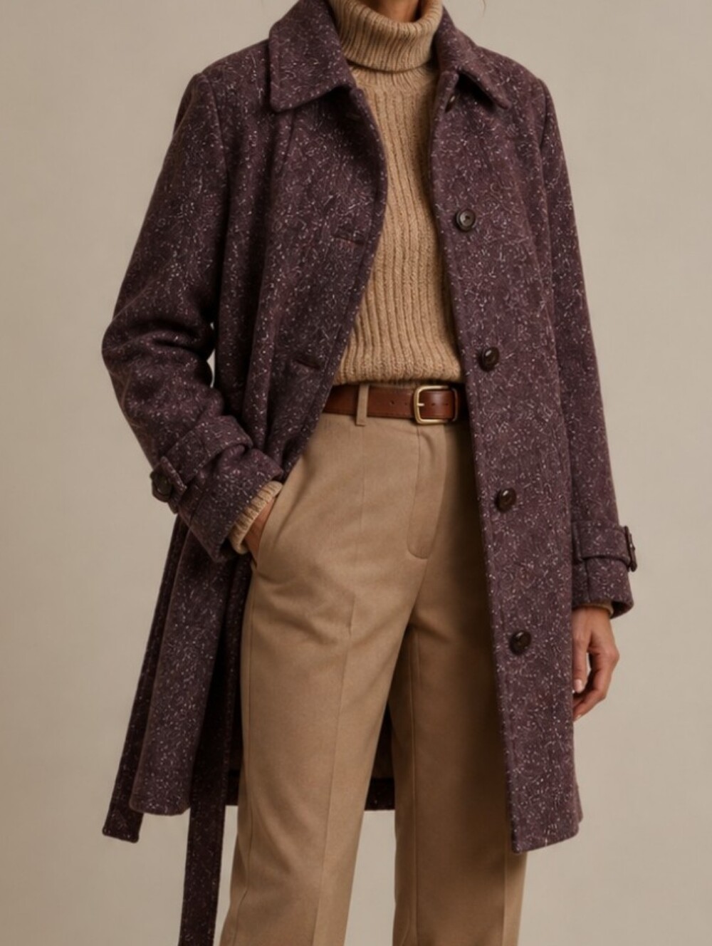 LL Bean Wool Purple Trench Coat Silk Medium